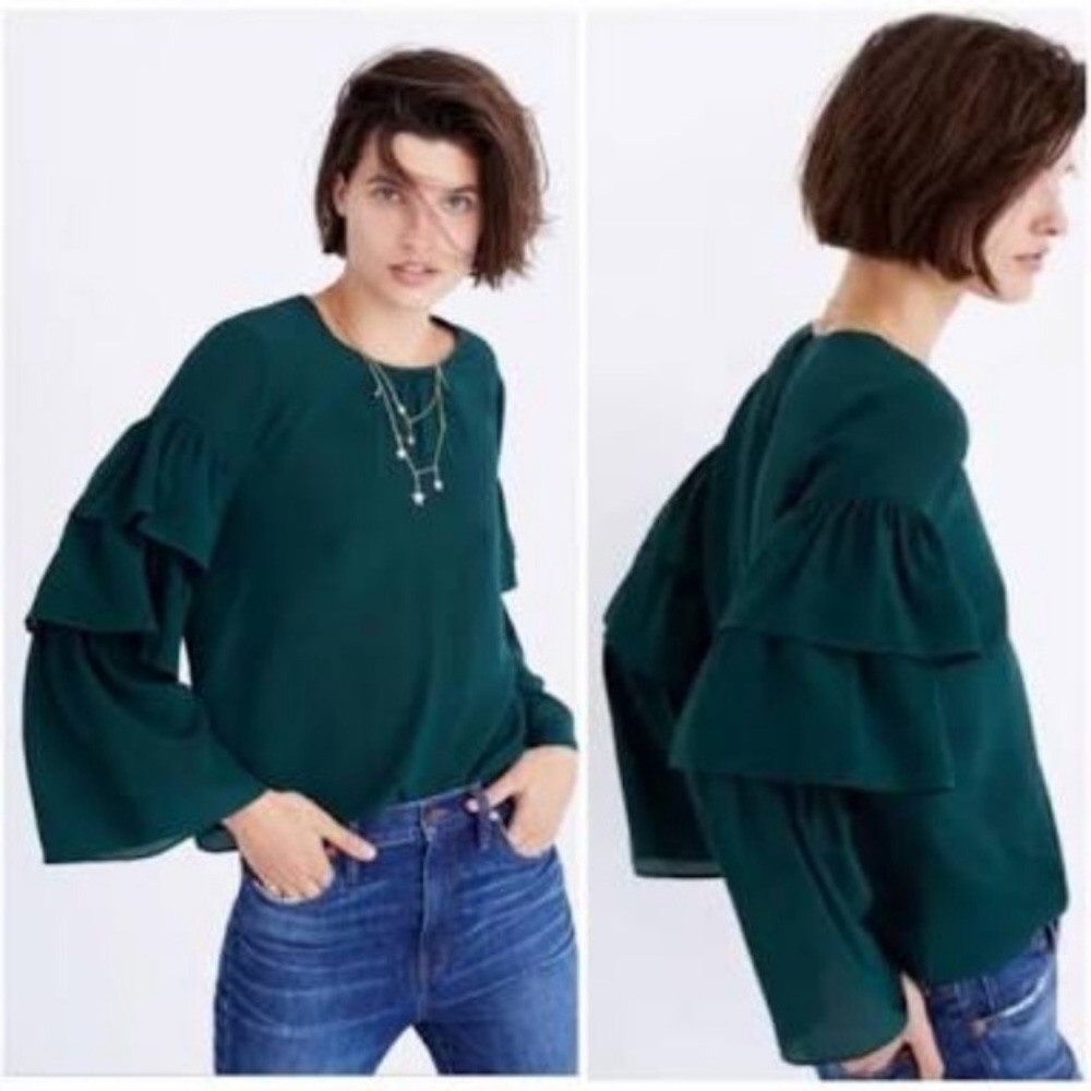 Madewell Green Tiered Bell Sleeve Blouse